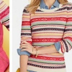 Talbots - Striped Sweater - 2X - Cream, Pink, Blue, Orange, Green & Yellow